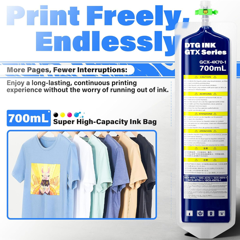 700ML DTG Textile GTX Ink Bag  - đánh giá và giá Direct To Garment Ink